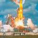 NASA's lightweight straw space shuttle tragically burst into flames upon rocket-fuel ignition.